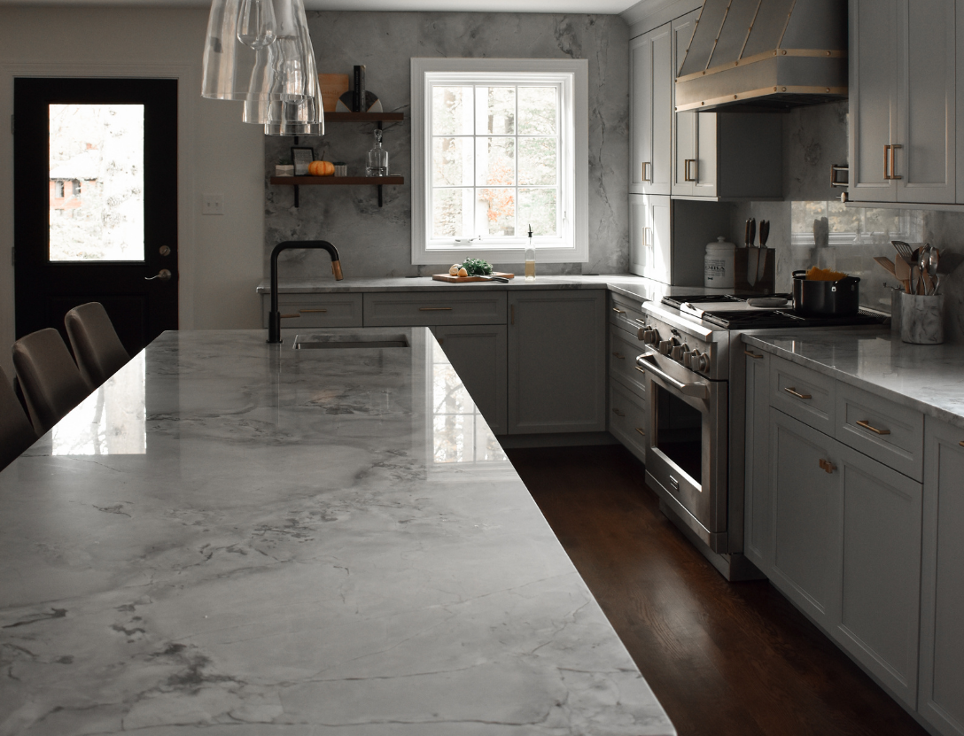 Marbled countertop in modern home